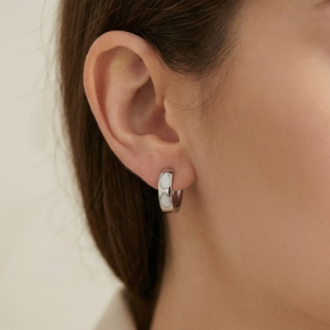 AGOR 925 Sterling Silver White MOP Pearlescent Teardrop Huggie Hoop Earrings Elegant Jewellery for Women