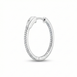 925 Sterling Silver Inside-Out Pave Oval Hoop Earrings Classic Jewellery for Women
