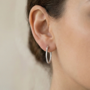 AGOR 925 Sterling Silver Inside-Out Pave Oval Hoop Earrings Classic Jewellery for Women