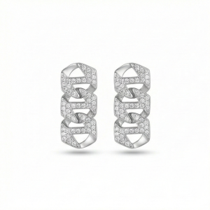 AGOR 925 Sterling Silver Geometric Chain Link Drop Earrings Contemporary Jewellery for Women