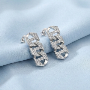 AGOR 925 Sterling Silver Geometric Chain Link Drop Earrings Contemporary Jewellery for Women
