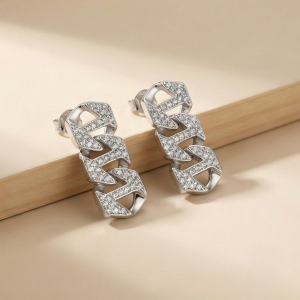AGOR 925 Sterling Silver Geometric Chain Link Drop Earrings Contemporary Jewellery for Women
