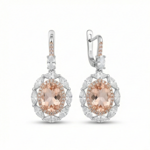AGOR 925 Sterling Silver Champagne Oval Stone Halo Drop Earrings Vintage Style Jewellery for Women