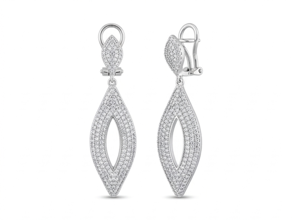 AGOR 925 Sterling Silver Openwork Marquise Drop Earrings Bridal Jewellery for Women
