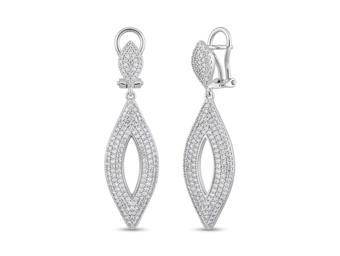 925 Sterling Silver Openwork Marquise Drop Earrings Bridal Jewellery for Women