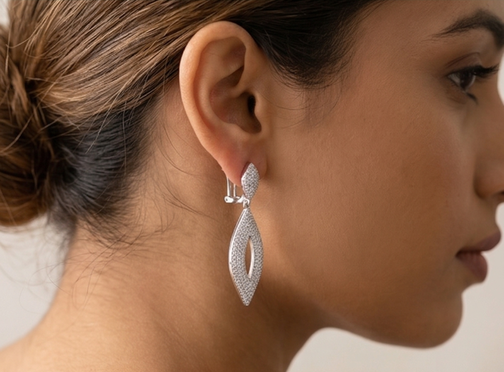 AGOR 925 Sterling Silver Openwork Marquise Drop Earrings Bridal Jewellery for Women