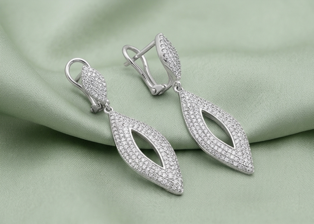 AGOR 925 Sterling Silver Openwork Marquise Drop Earrings Bridal Jewellery for Women