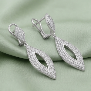 925 Sterling Silver Openwork Marquise Drop Earrings Bridal Jewellery for Women