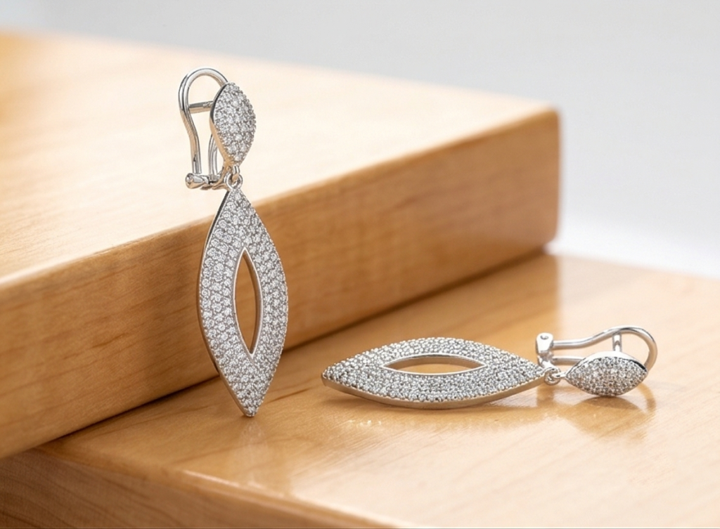 AGOR 925 Sterling Silver Openwork Marquise Drop Earrings Bridal Jewellery for Women