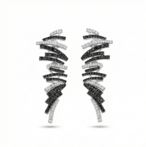AGOR 925 Sterling Silver Abstract Monochrome Ribbon Earrings Designer Jewellery for Women