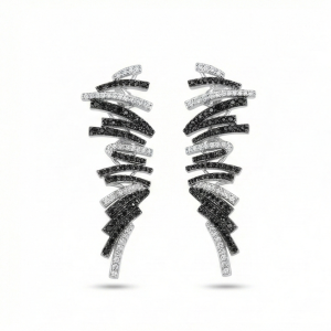 925 Sterling Silver Abstract Monochrome Ribbon Earrings Designer Jewellery for Women