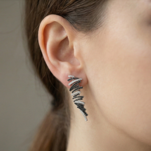 AGOR 925 Sterling Silver Abstract Monochrome Ribbon Earrings Designer Jewellery for Women