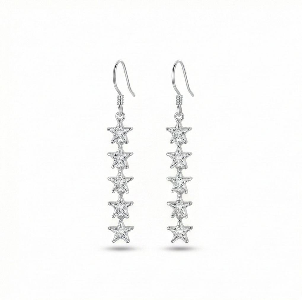 925 Sterling Silver Celestial Star Dangler Earrings Shining Jewellery for Women