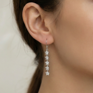 AGOR 925 Sterling Silver Celestial Star Dangler Earrings Shining Jewellery for Women