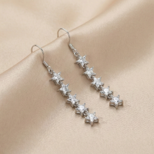 AGOR 925 Sterling Silver Celestial Star Dangler Earrings Shining Jewellery for Women