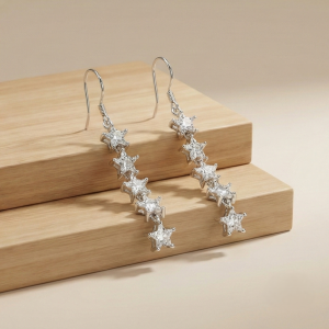 AGOR 925 Sterling Silver Celestial Star Dangler Earrings Shining Jewellery for Women