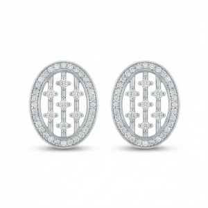 AGOR 925 Sterling Silver Geometric Oval Grid Stud Earrings Modern Jewellery for Women