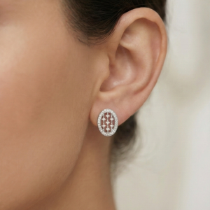 AGOR 925 Sterling Silver Geometric Oval Grid Stud Earrings Modern Jewellery for Women