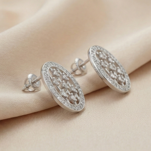 AGOR 925 Sterling Silver Geometric Oval Grid Stud Earrings Modern Jewellery for Women