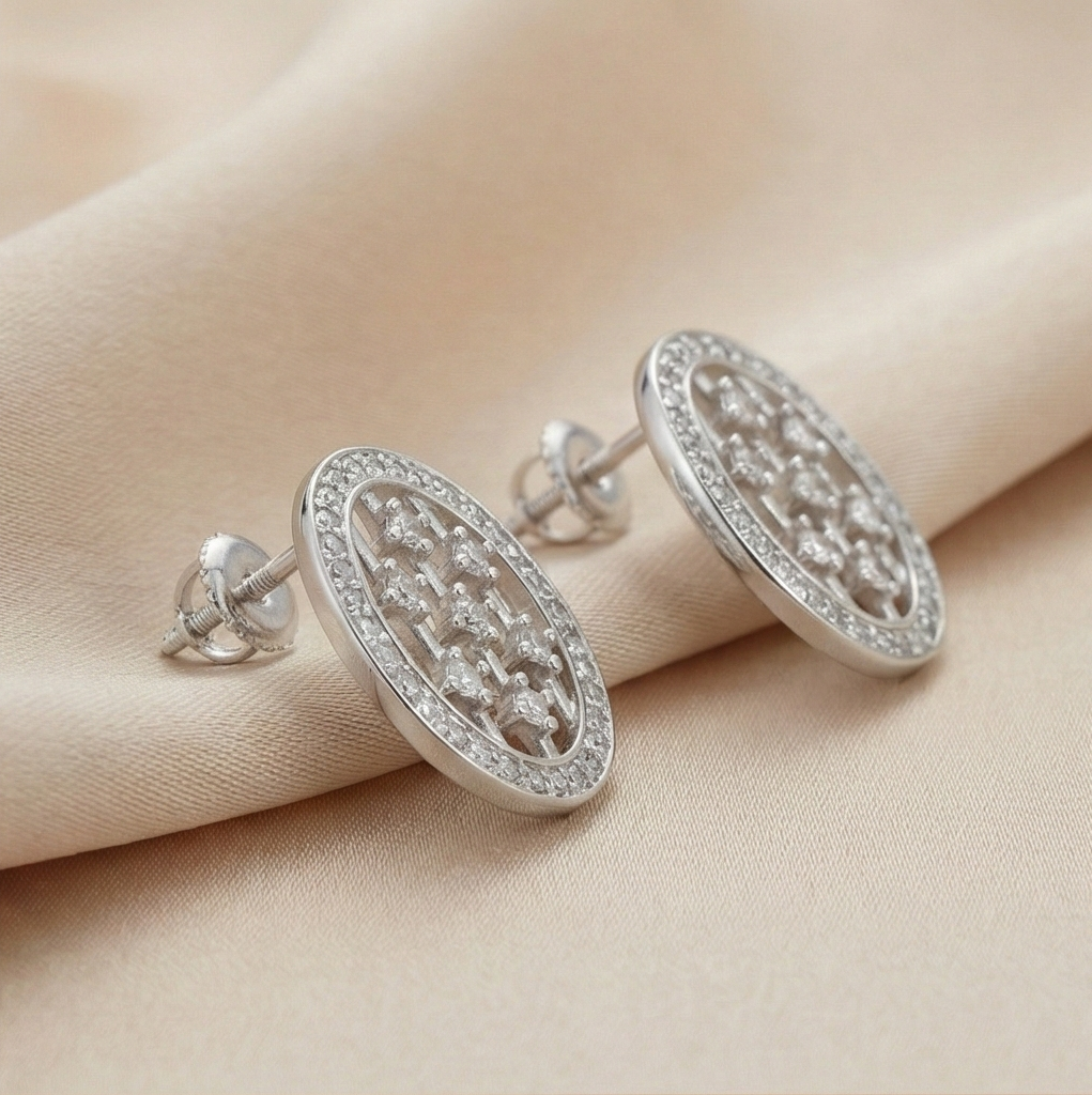 925 Sterling Silver Geometric Oval Grid Stud Earrings Modern Jewellery for Women
