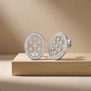 925 Sterling Silver Geometric Oval Grid Stud Earrings Modern Jewellery for Women