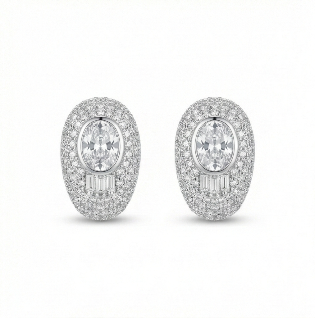 AGOR 925 Sterling Silver Oval Luxury Solitaire Statement Stud Earrings Party Jewellery for Women