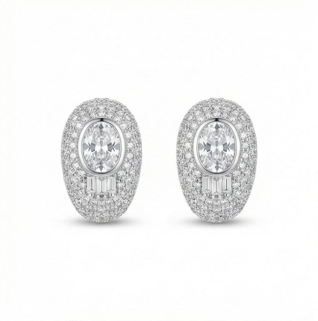 925 Sterling Silver Oval Luxury Solitaire Statement Stud Earrings Party Jewellery for Women