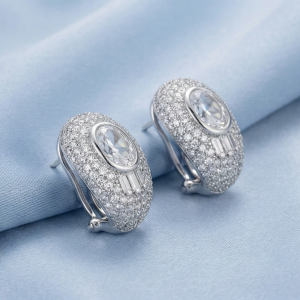 AGOR 925 Sterling Silver Oval Luxury Solitaire Statement Stud Earrings Party Jewellery for Women