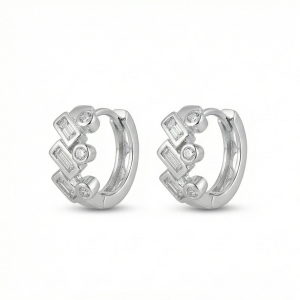 AGOR 925 Sterling Silver Geometric Baguette Huggie Hoop Earrings Trendy Jewellery for Women