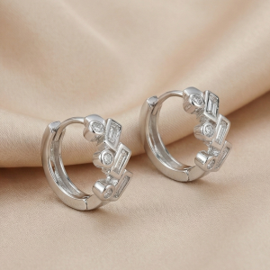 925 Sterling Silver Geometric Baguette Huggie Hoop Earrings Trendy Jewellery for Women