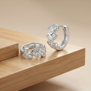 AGOR 925 Sterling Silver Geometric Baguette Huggie Hoop Earrings Trendy Jewellery for Women