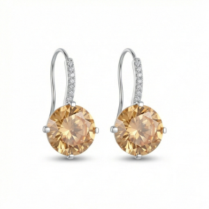 AGOR 925 Sterling Silver Champagne Solitaire Drop Earrings Elegant Jewellery for Women