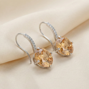 AGOR 925 Sterling Silver Champagne Solitaire Drop Earrings Elegant Jewellery for Women