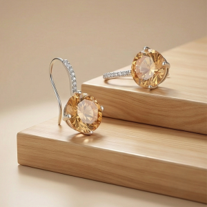 AGOR 925 Sterling Silver Champagne Solitaire Drop Earrings Elegant Jewellery for Women