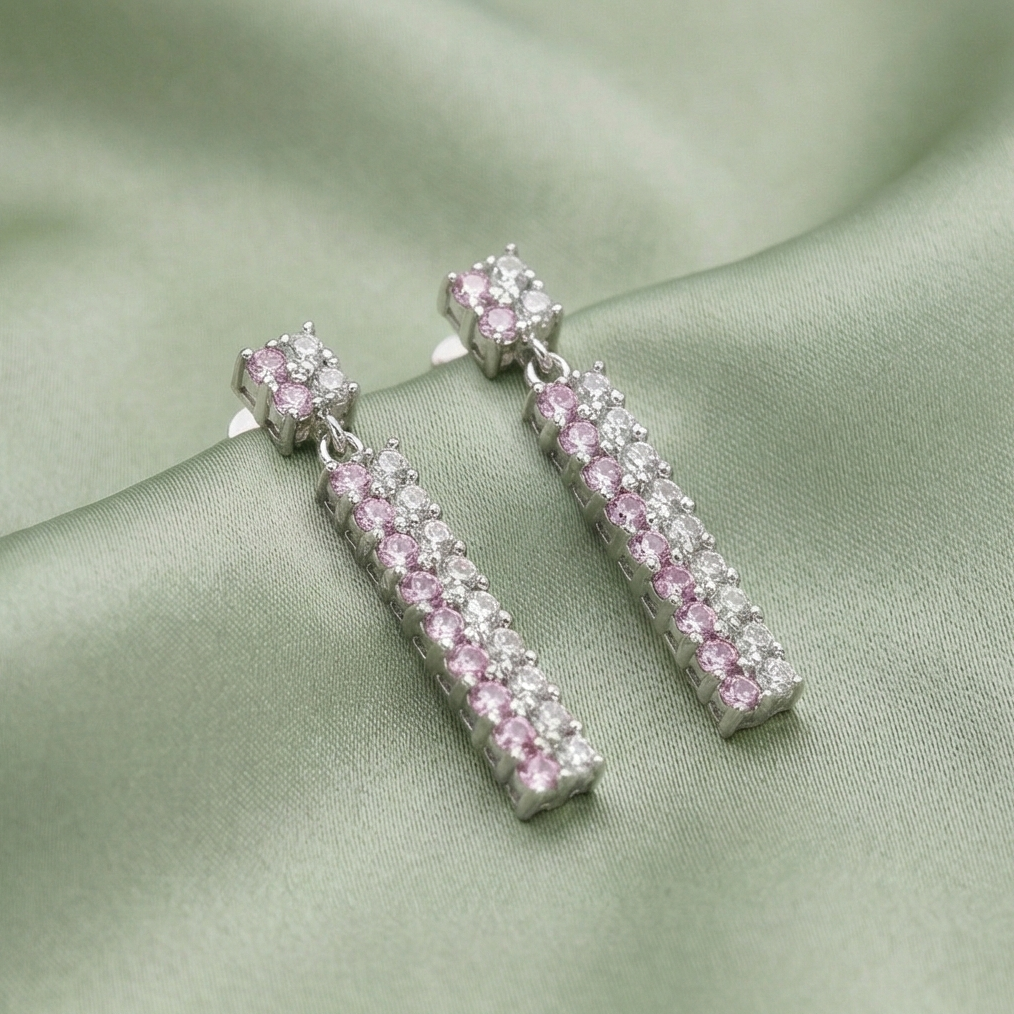 925 Sterling Silver Two-Tone Linear Drop Earrings in Silver Finish Women's Jewellery