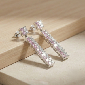 AGOR 925 Sterling Silver Two-Tone Linear Drop Earrings in Silver Finish Women's Jewellery