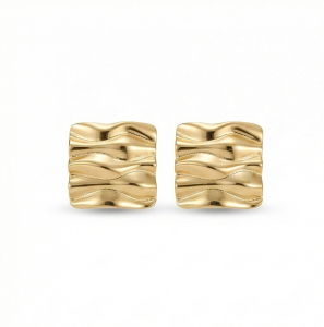 AGOR 925 Sterling Silver Liquid Wave Square Stud Earrings in Gold Finish Women's Jewellery