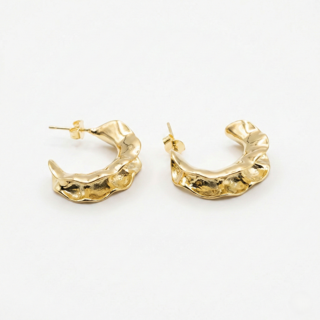 AGOR 925 Sterling Silver Molten Wave Hoop Earrings in Gold Finish Women's Jewellery