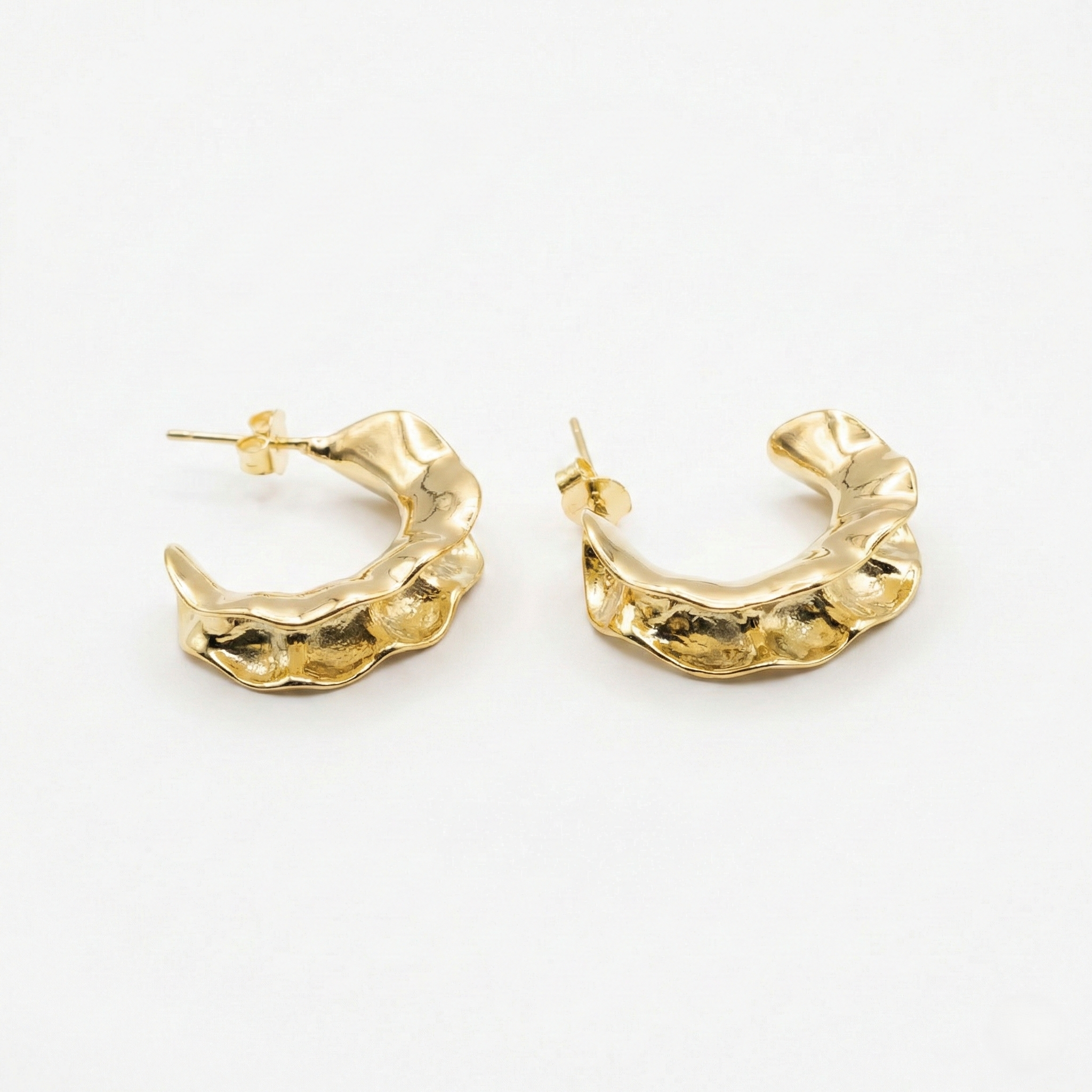 925 Sterling Silver Molten Wave Hoop Earrings in Gold Finish Women's Jewellery