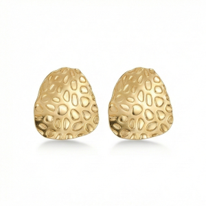 AGOR 925 Sterling Silver Hammered Shield Stud Earrings in Gold Finish Women's Jewellery