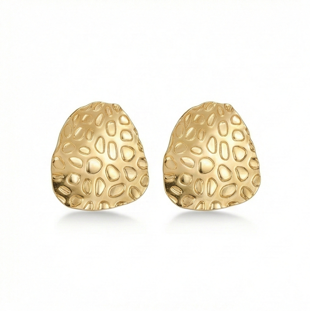 925 Sterling Silver Hammered Shield Stud Earrings in Gold Finish Women's Jewellery