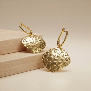 AGOR 925 Sterling Silver Hammered Rhombus Drop Earrings in Gold Finish Women's Jewellery