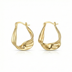 AGOR 925 Sterling Silver Twisted Sculptural Hoop Earrings in Gold Finish Women's Jewellery
