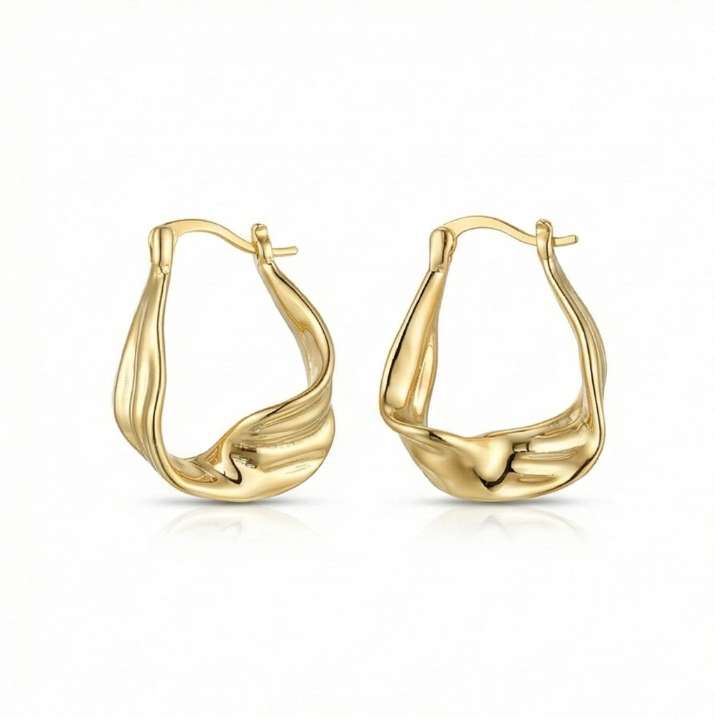 925 Sterling Silver Twisted Sculptural Hoop Earrings in Gold Finish Women's Jewellery