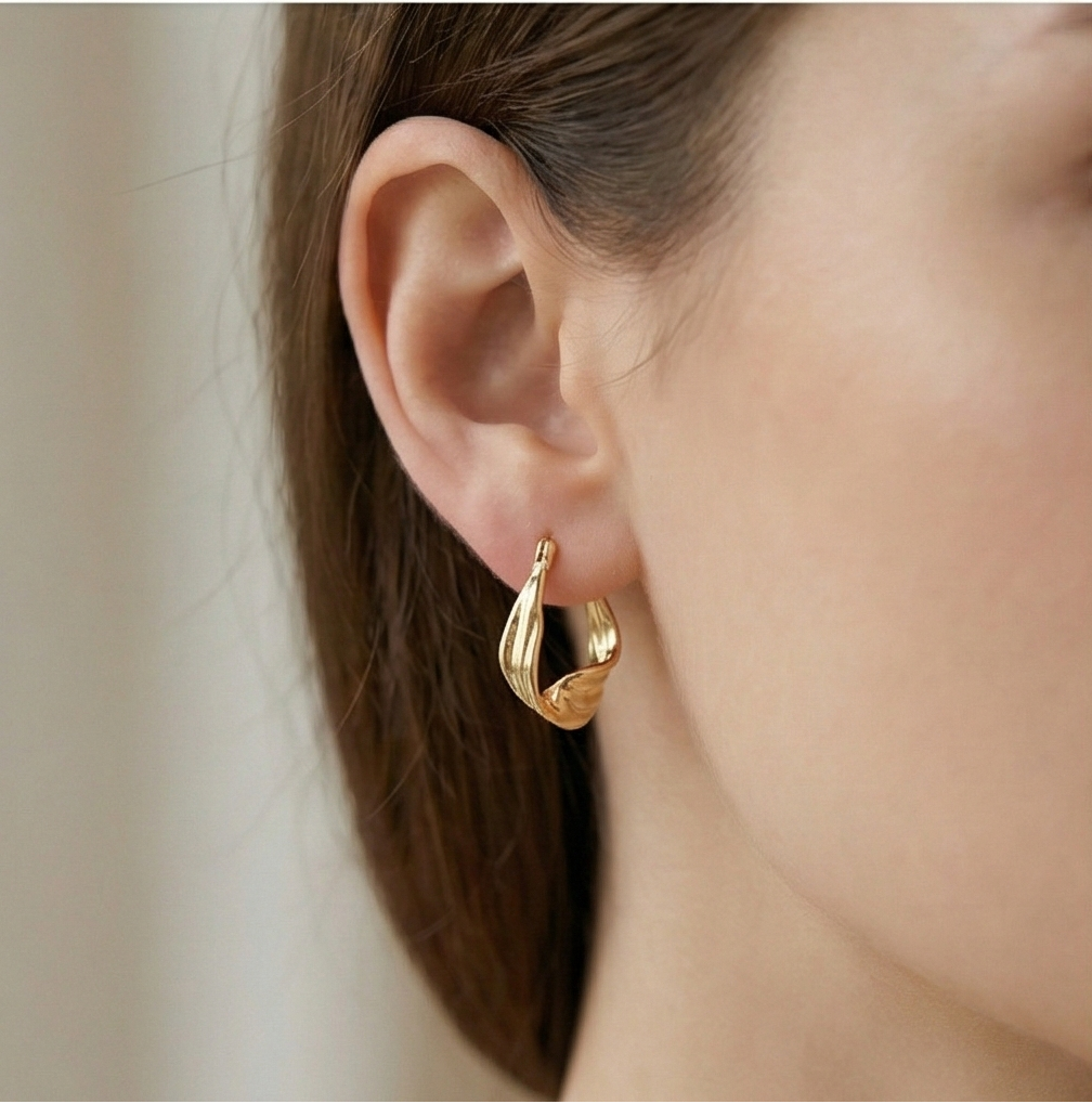 925 Sterling Silver Twisted Sculptural Hoop Earrings in Gold Finish Women's Jewellery