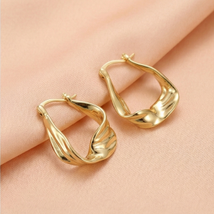 925 Sterling Silver Twisted Sculptural Hoop Earrings in Gold Finish Women's Jewellery