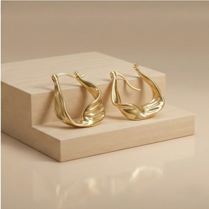 AGOR 925 Sterling Silver Twisted Sculptural Hoop Earrings in Gold Finish Women's Jewellery
