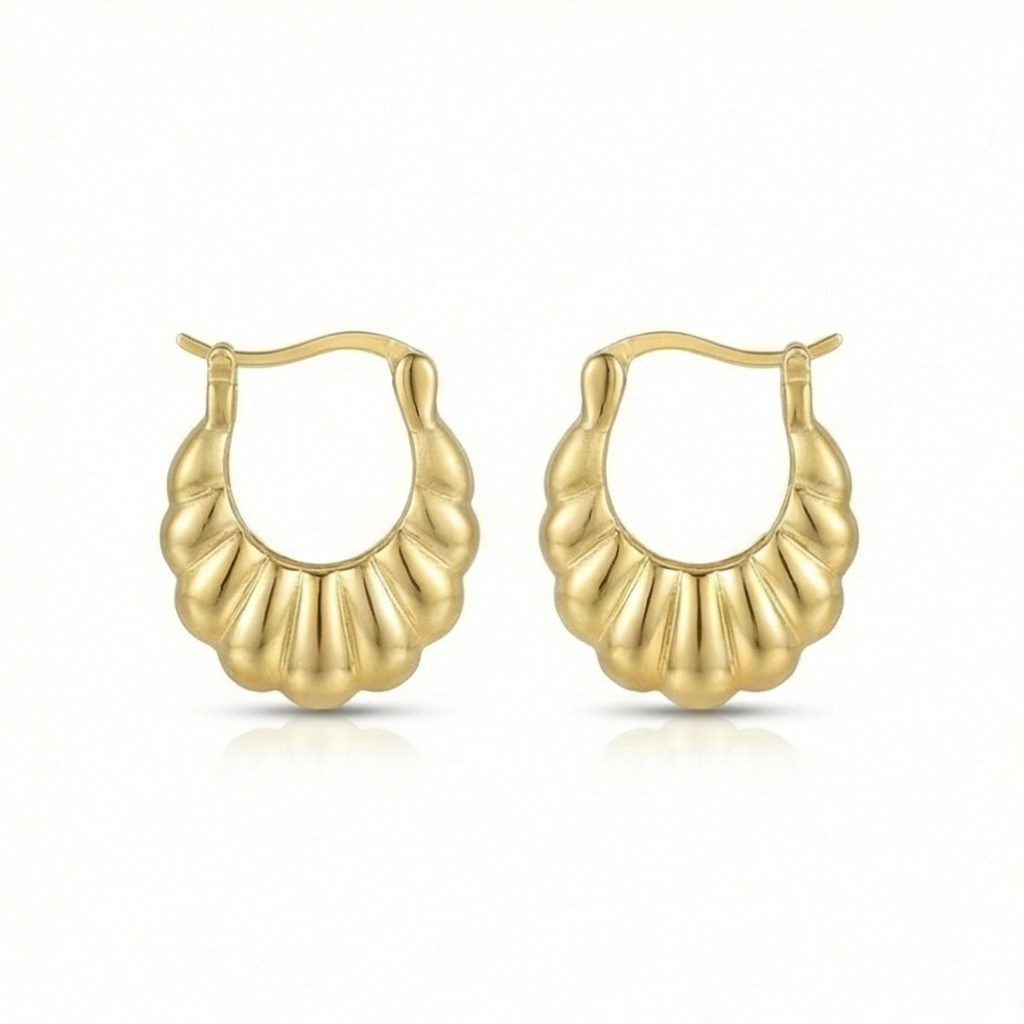 AGOR 925 Sterling Silver Croissant Ribbed Hoop Earrings in Gold Finish Women's Jewellery