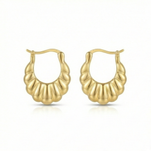 AGOR 925 Sterling Silver Croissant Ribbed Hoop Earrings in Gold Finish Women's Jewellery
