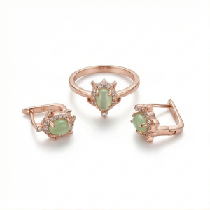 AGOR 925 Sterling Silver Vintage Style Ring and Earring Set in Rose Gold Finish Women's Jewellery